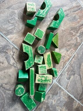 Vintage Green Wooden Building Blocks Set